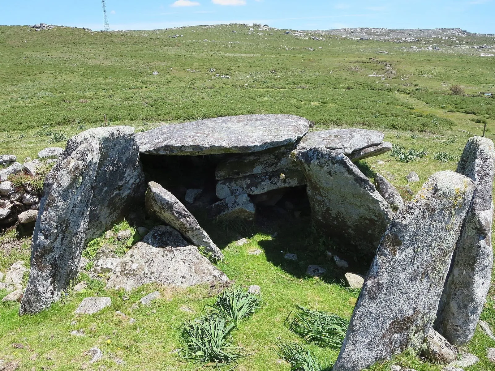 El dolmen de la Arca do Barbanza, con su cámara de losas y la gran piedra de cobertura sobre un prado