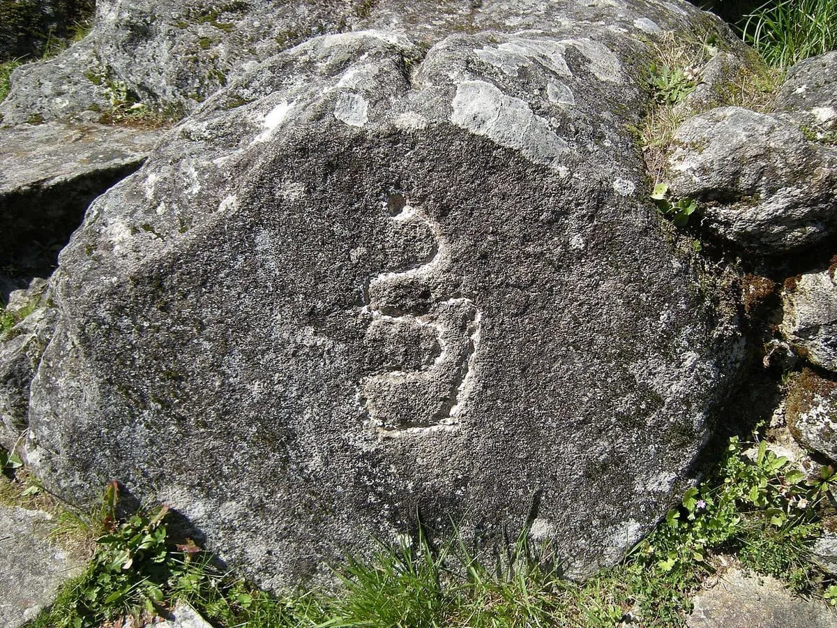 Petroglifo de una serpiente enroscada grabada en una roca del castro de Troña
